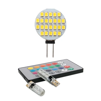 

1x G4 Bulb Spot Lamp Bulb 12V DC 24 LED & 2 PCS T10 5050 6SMD RGB LED Multi Color Light Car Wedge Automotive Bulbs