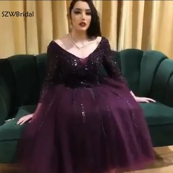 

New Arrival Dubai Arabic Purple Long sleeve evening dress 2020 Kaftan Formal dress Party evening gown abiye vestidos elegantes