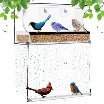 

Window hanging bird feeder extended roof sliding feeding tray drainage device #5/21