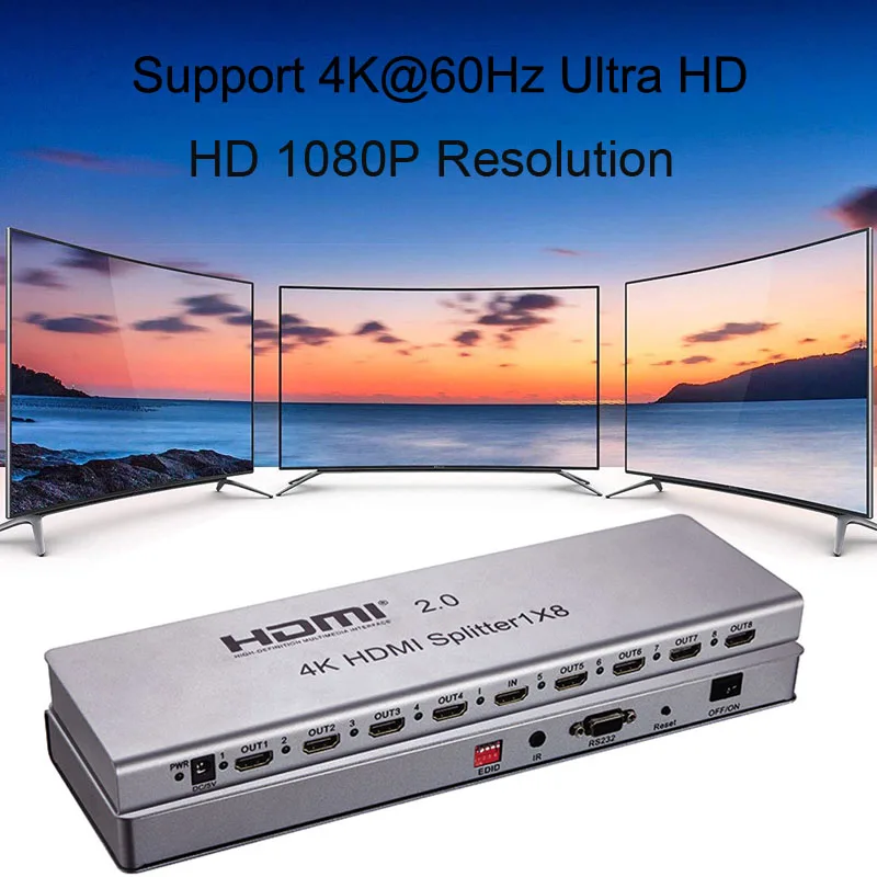 4K 1x8 HDMI 2,0 сплиттер 1 в 2 4 6 8 выход 1x2 1x4 HDMI сплиттер видео конвертер 4K 60HZ 3D EDID RS232 для PS4 PC DVD для tv