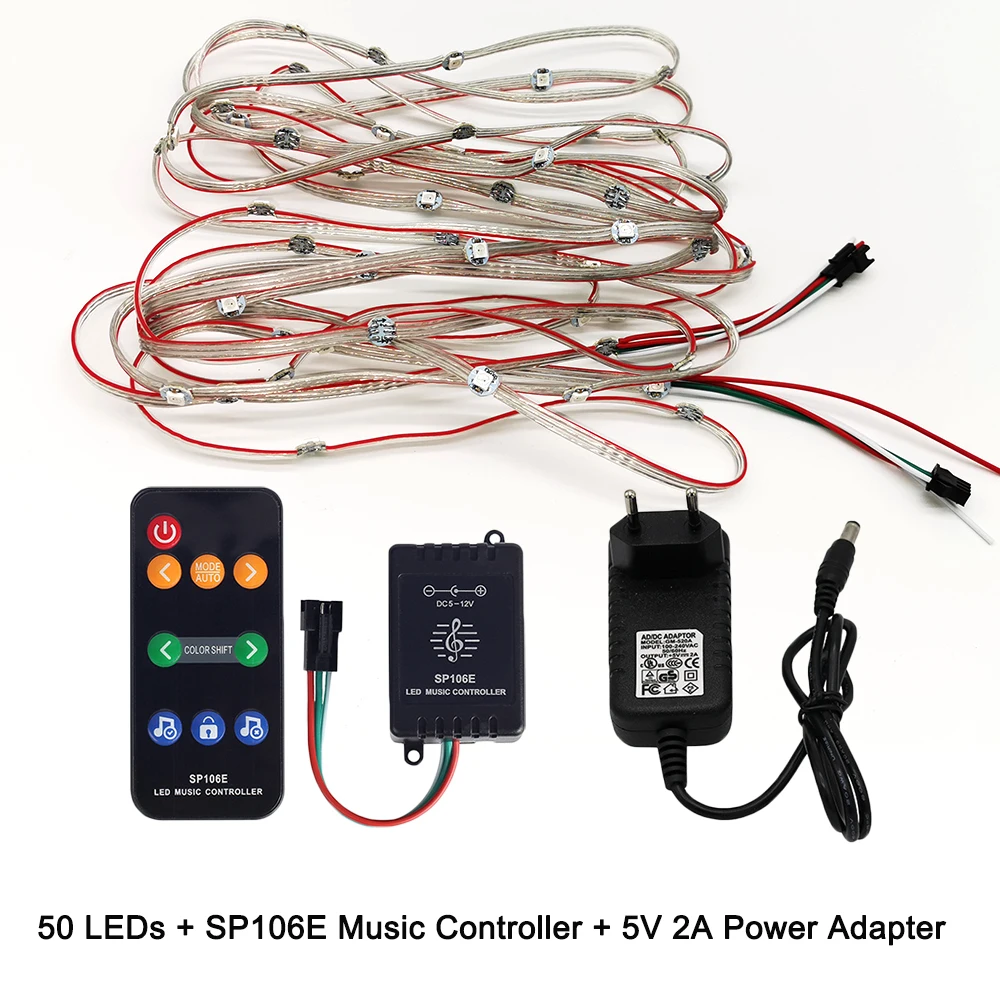 50 100 светодиодный s/string WS2812B предварительно припаянные пиксели RGB светодиодный модуль Плата радиатора узлы с Bluetooth музыкальным контроллером адаптер питания