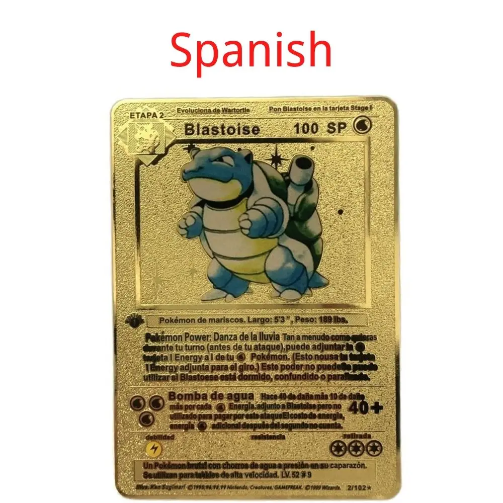 Spanish Pokemon Metal Card Pikachu Fire-breathing Dragon VMAX Gold V/GX/OX Card Toys Play Games Collection Card Children's Gifts