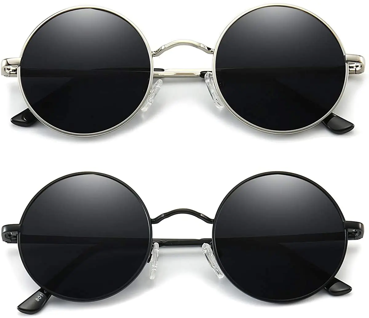 Vintage Large Retro Women Men Round Frame Sunglasses Glasses Eyewear Black Lens 