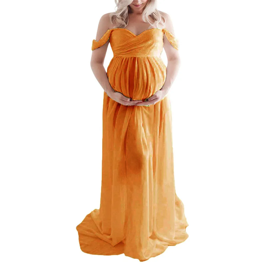 Shoulderless Maternity Dress For Photography Sexy Front Split Pregnancy Dresses For Women Maxi Maternity Gown Photo Shoots Props (5)