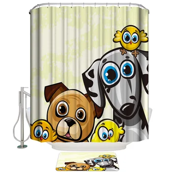 

Dog Animal Bird Wings Cartoon Shower Curtain Set and Anti-slip Floor Mat Outdoor Rugs