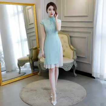 

Short Style Women's Mini Cheongsam Chinese Lace Slim Qipao Dress New Arrival Chinese New Year Dress for Girl