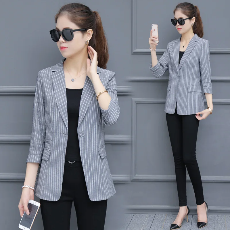 

Thin Small Suit Coat Women's 2019 Autumn New Style Korean-style Casual Short Stripes Suit Early Autumn Small Coat Fashion