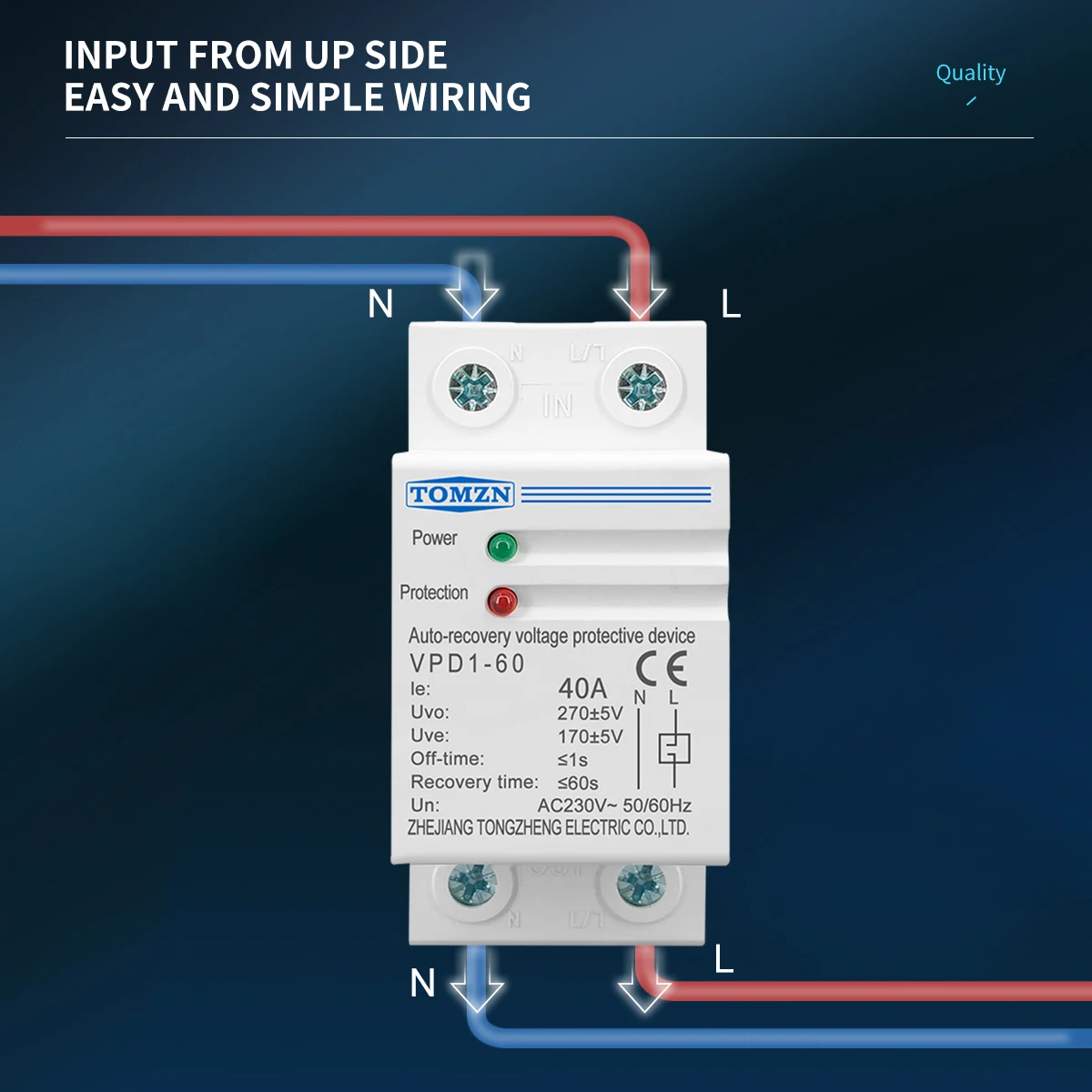 1 pcs 40A 230V Din rail automatic recovery reconnect over voltage and under voltage protective device Voltage Protector Relay