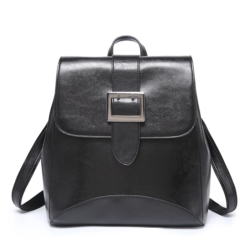 Женский рюкзак из высококачественной масляной кожи, многофункциональная женская сумка с квадратной пряжкой, винтажные рюкзаки на плечо, mochila escolar XA532H - Цвет: Black