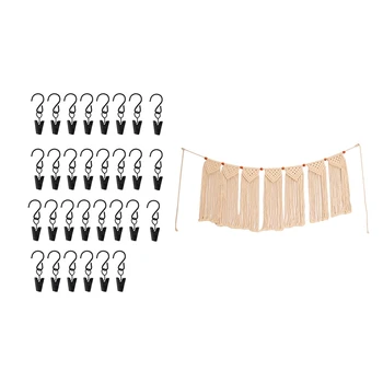 

30 Pack Iron Multifunctional Hooks Clip,String Clip, Multi-Purpose Hanger & 1x Woven Wall Hanging Fringe Garland Banner