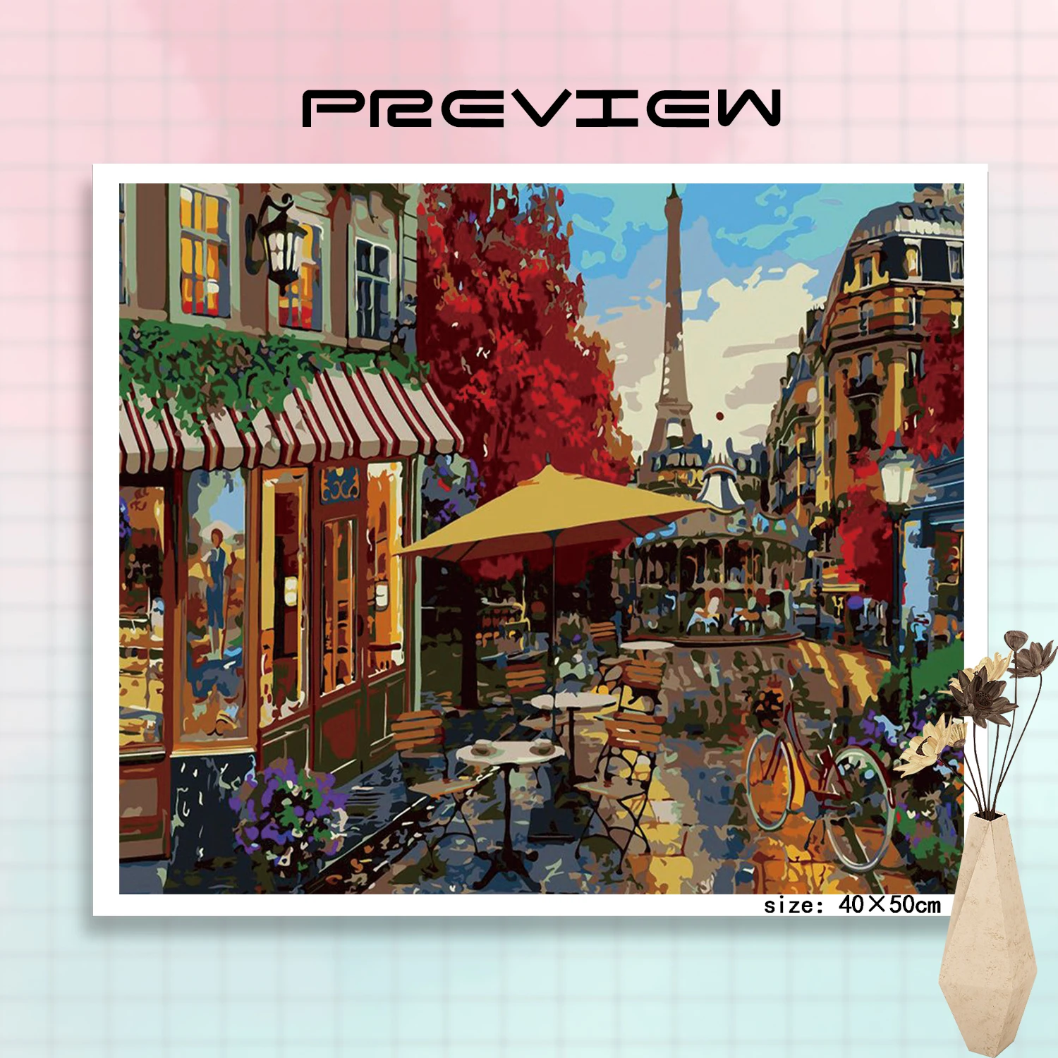Framed Paris Flower Street Landscape DIY Painting By Numbers Modern Wall Art Hand Painted Oil Painting For Home Decor 40x50cm