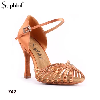 

618 Promotion Suphini Hot Sale Deep Satin Open Toe Ankle Strap Latin Salsa Bachata Dance Sandal Dance Heels