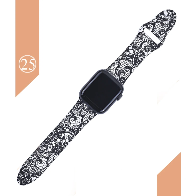 Цветочные полосы для Apple watch Series 5 4 3 2 1 40 мм 44 мм, силиконовый ремешок с принтом для iWatch Series 5 4 3 2 1 38 мм 42 мм - Цвет ремешка: Color 25