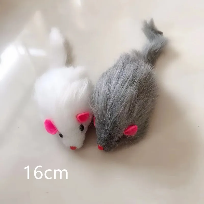 16cm 5 шт. 16 см ложная мышь кошка игрушки для домашних животных кошка длинношерстный хвост мыши со звуком погремушки мягкий натуральный мех кролика звук скрипучий кошки собака игрушка - Цвет: 16cm
