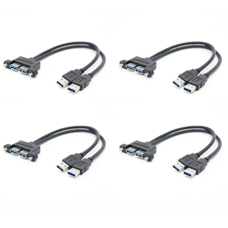 Двойной USB 3,0 папа-двойной USB 3,0 Женский удлинитель с винтовым креплением на панель экранированный провод адаптер