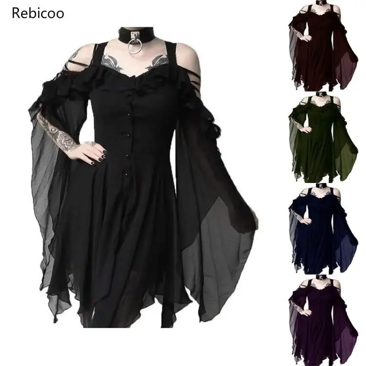 

Black Goth Girl Dark Beauty Goth Fashion Cosplay Clothing Unique Irregular Hem Dress