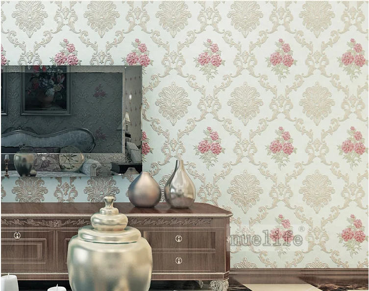Blue pattern pattern non-woven wallpaper simple modern pastoral European bedroom living room wedding room background wallpaper
