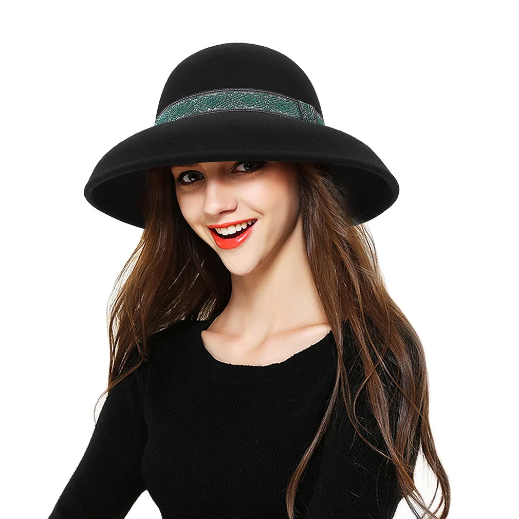 

Spring Fedoras Hat Ladies French Retro Wool Fedora Cap Women National Style Decorations Elegant Church Party Shopping Caps H7235