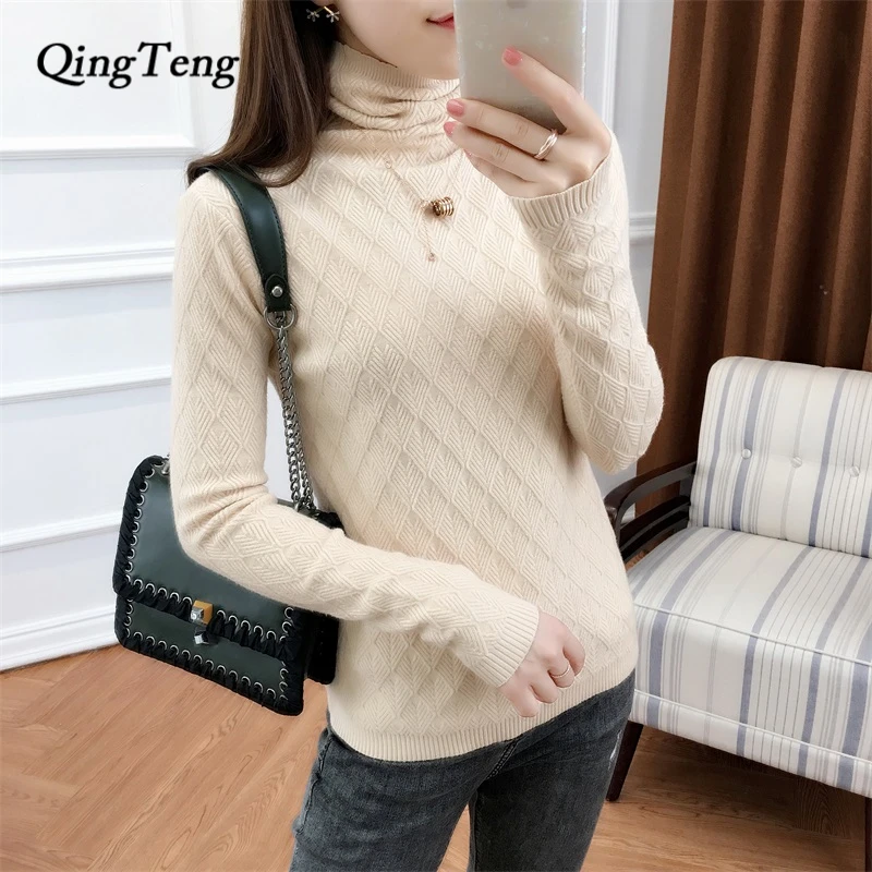 

Women Sweater Ladies Winter Cable Knit Jacket 2019 Warm Turtle Neck Thick Loose Casual Knit High Neck Solid Color Pullover twist