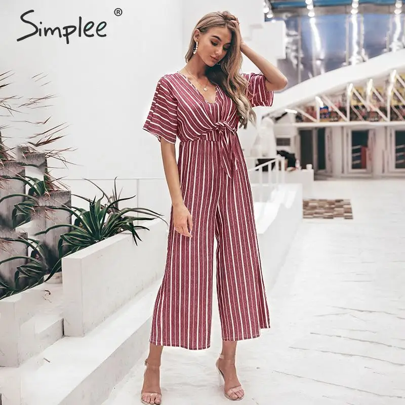 Женский винтажный длинный комбинезон Simplee летние комбинезоны в полоску с