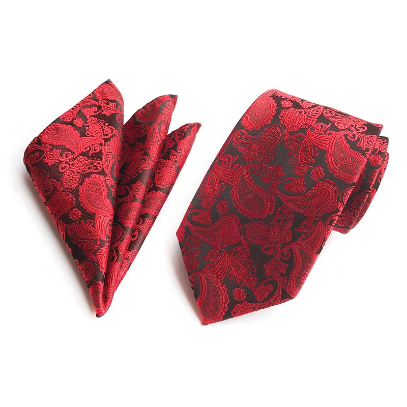 

2023 Men Jacquard Woven Paisley Floral Neck Tie Groom Wedding Business Party Pocket Square Handkerchief Hanky Necktie Bowtie Set