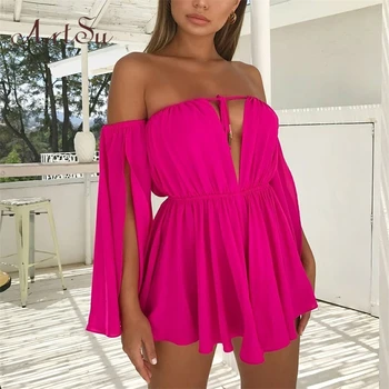 

Artsu Off Shoulder Chiffon Bikini Cover Ups Sexy Women Sleeve Kaftan Beach Tunic Dress Robe De Plage Pareo Cover Up ASDR70226