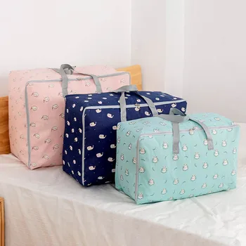 

1Pcs S/M/L Luggage Bags Home Organizer Cartoon Pattern Hand Held High Capacity Quilt Storage Bag with Zipper Imitation Linen