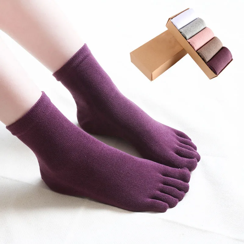 

5 Pairs Short Woman Toe Socks Solid Cotton Simple Black White Spring Summer Casual Business Crew Five Finger Deodorant Toed Sock