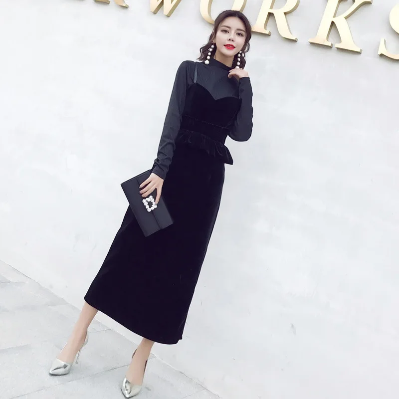

2018 Autumn And Winter New Style Fashionable Mid-length Velvet Camisole Set Two-Piece Set