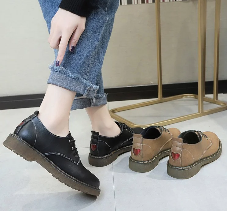 

High Quality Women Leather lace-up Thick Bottom Flat Platform Martin Shoes Spring Autumn Causal Shoes Flats Oxfords