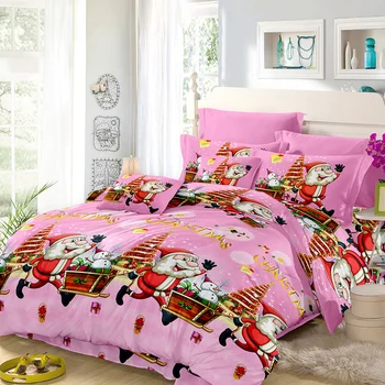 

Christmas Bedding Set Polyester Santa 3D Printed Duvet Cover + 2pcs Pillowcases + Bed Sheet Set Christmas Bedding Decorations