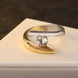 2019 романтические розовое золото Модные кольца с цирконием круглой формы свадебные ювелирные изделия двойной цвет кольцо для женских колец