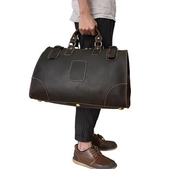 

Retro Travel Bag, Men's Leather, Hand Luggage, Single Shoulder Bag, Dark Brown.