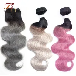 Bobbi Collection 1 Bundle Brazilian Body Wave Ombre Grey Pink Rose Golden Remy Human Hair Extension Ombre Hair Weave Bundles