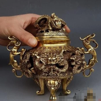 

---620+++Large hollow copper incense ornaments decorated antique collection Kowloon