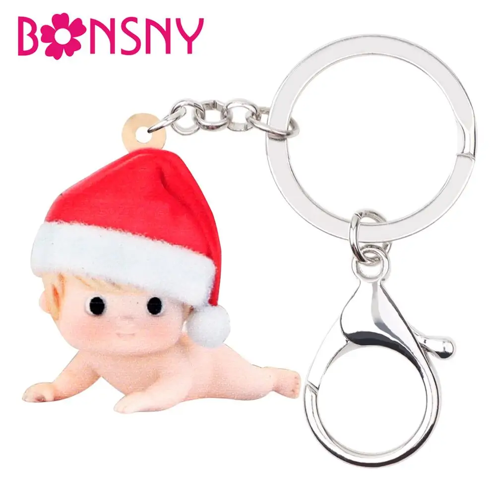 Bonsny акриловые Новогодняя Милая шубка для маленьких мальчиков ключи цепочки