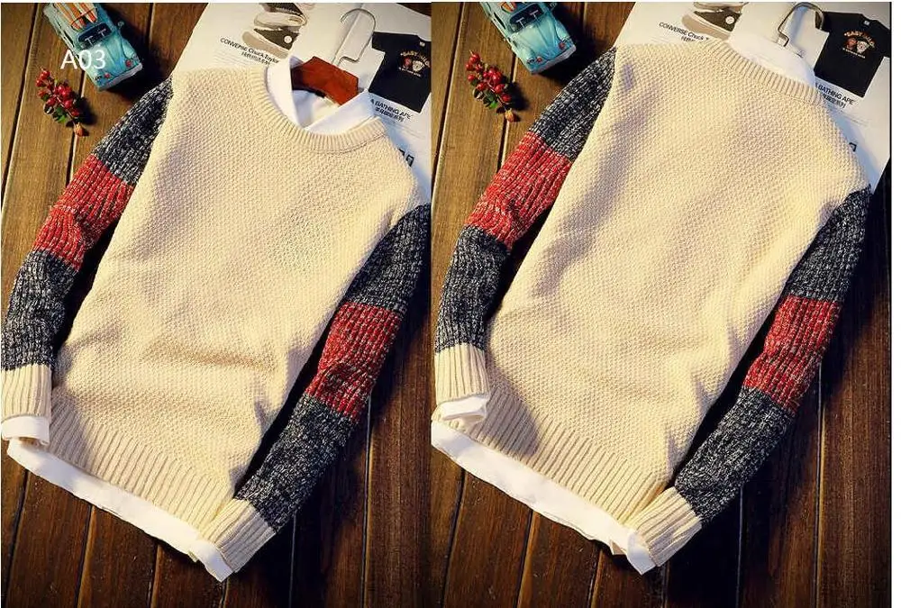 Зимний мужской свитер, тонкий мужской свитер с круглым вырезом, Одноцветный свитер с высоким воротом, мужской Молодежный тренд, тонкий свитер с длинным рукавом, больше стилей - Цвет: A03