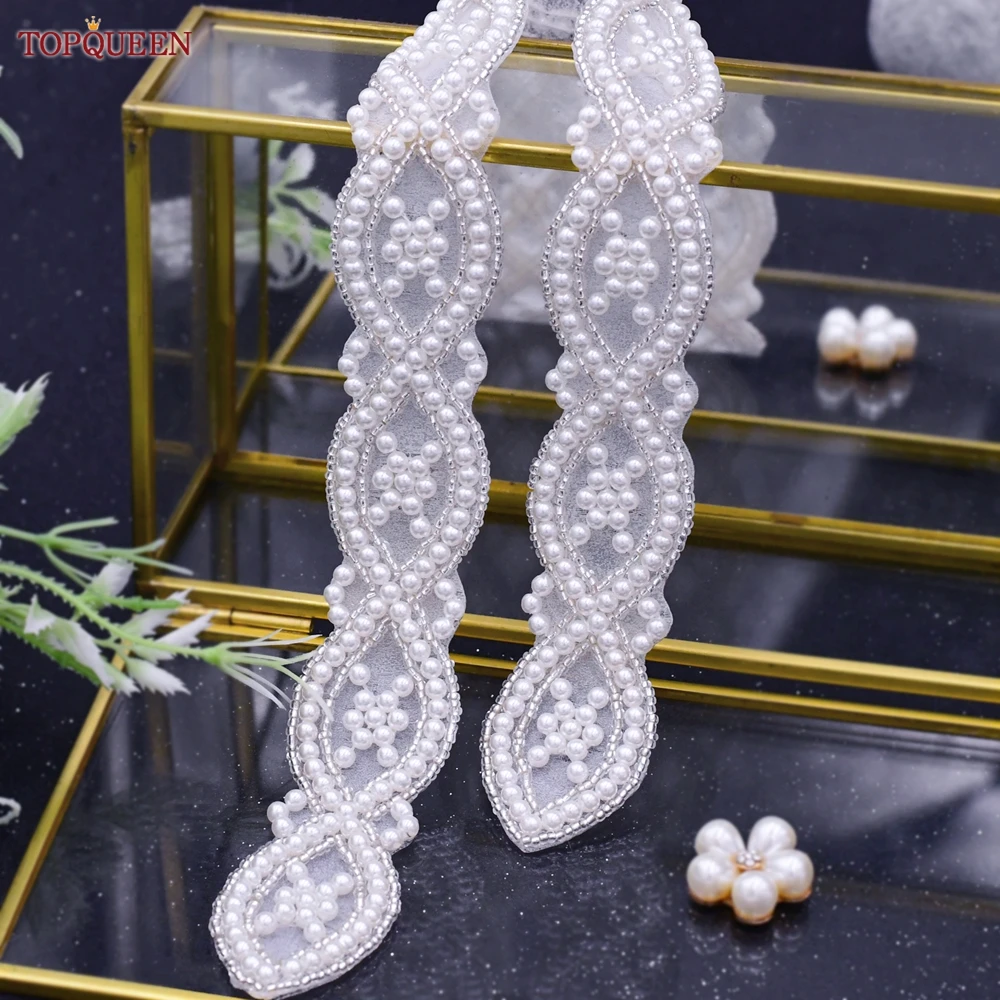 TOPQUEEN S353A Handmade Belts for Wedding Dress Pearls Decoration Women Bridal Female Formal Evening Party Gown Ribbon Sashes bridal waistband,bridal dress decoration