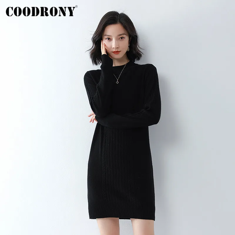 COODRONY Brand Streetwear Knitted Merino Wool Warm Jumper Female New Winter Slim Turtleneck Long Pullover Sweater Women W1170
