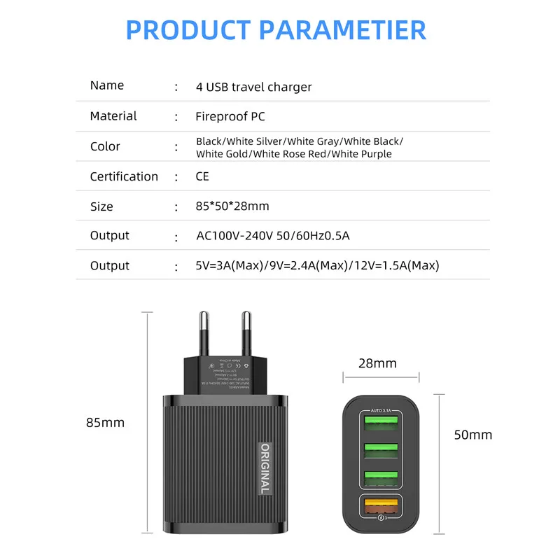 USLION быстрое зарядное устройство 3A 4 USB для iPhone 11 Pro Max samsung Xiaomi huawei Max универсальное USB ЗУ для мобильного телефона Быстрая зарядка