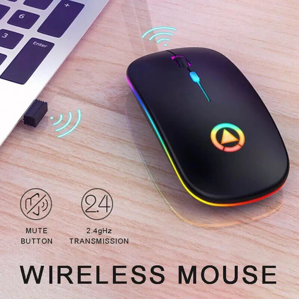 Wireless Mouse RGB Rechargeable Mouse Wireless Computer Mute Mouse LED Backlit Gaming Office Mouse Laptop Accessories silent wireless mouse