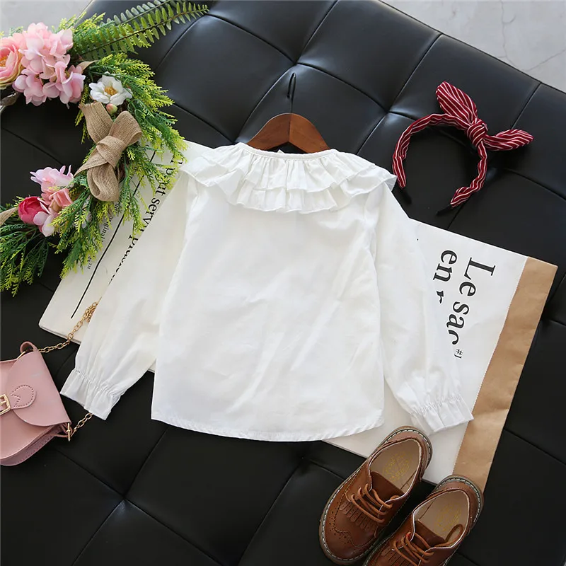 

CHILDREN'S Shirt 2017 Autumn New Style Girls Solid Color Versatile Lotus Leaf Lace-up Crew Neck Shirt Tops P7109