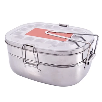 

Home School Detachable Handle 2 Layers Stainless Steel Lunch Box 2.9" Height