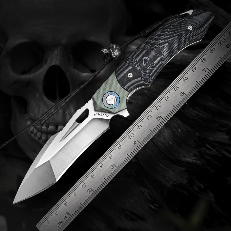 Skull Theme Cool Folding Pocket knife Titanium Damascus and G10 Handle EDC Tanto Point knives for Outdoor Self Defence Survival