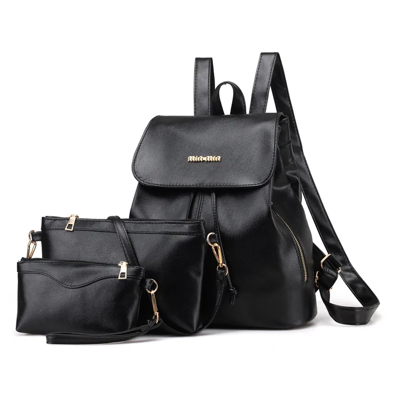 

New Style WOMEN'S Bag Fashion Three-piece Set Picture Backpack Large-Volume Casual Backpack Simple Travel Bag
