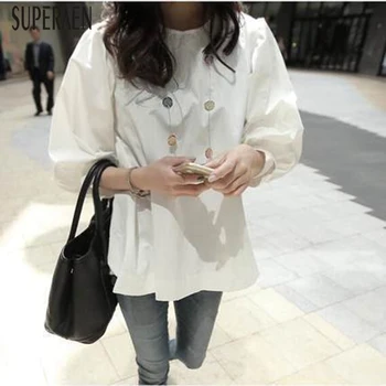 

SuperAen 2020 Spring and Summer New Shirts Women Korean Style Round Neck Ladies Blouses and Tops Puff Sleeve Women Clothing