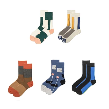 

New original design autumn Winter Combed Cotton unisex geometry jacquard weave fashion ease match casual couple happy Crew socks