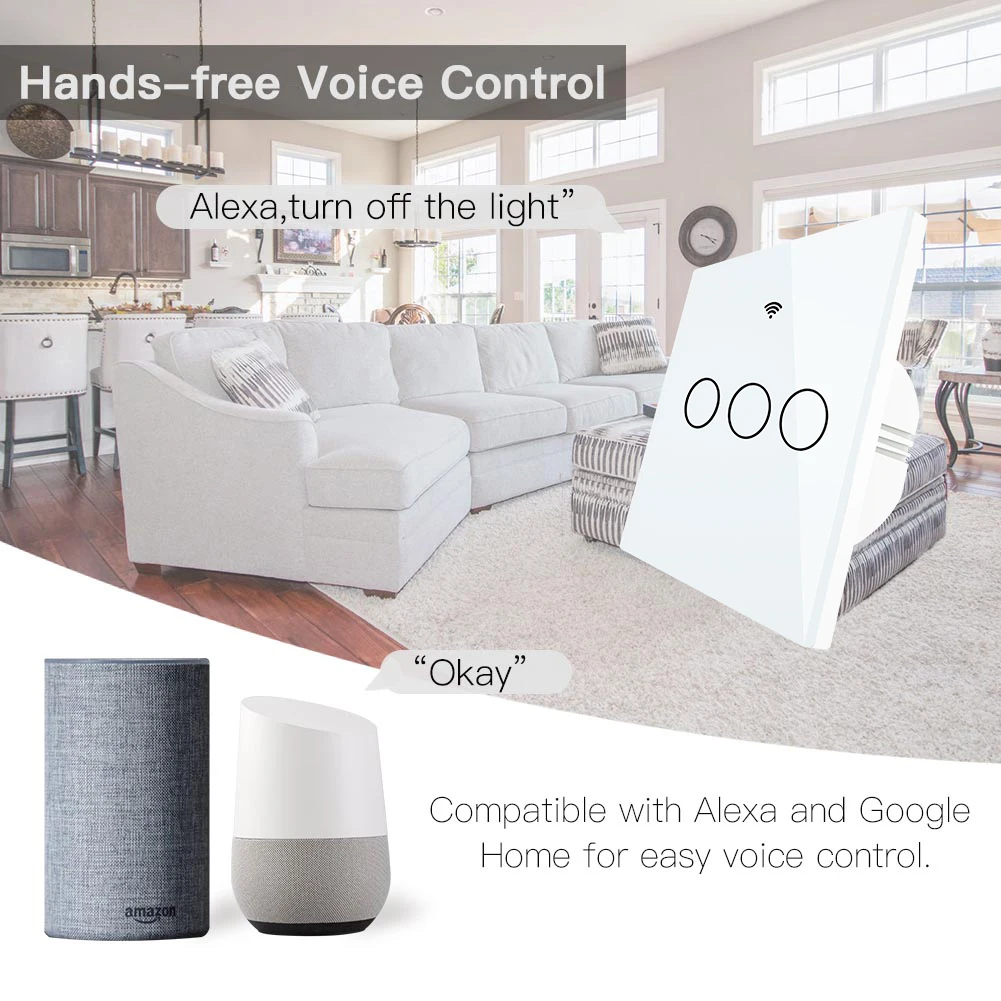 White WiFi Smart Wall Switch No Neutral Wire Needed Wireless Smart Life Tuya Remote Control Single Fire Work With Alexa RF433