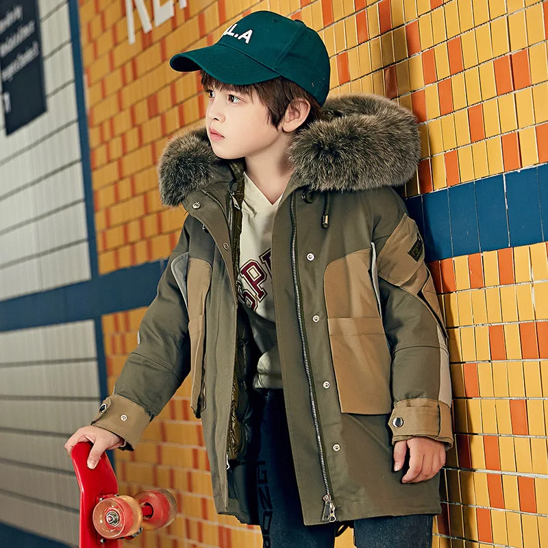 

90% Duck Down Jackets Winter Boys Outerwear 2019 New with Big Natural Fur Hoodie Russian Winter Teen Boys Warm Clothes