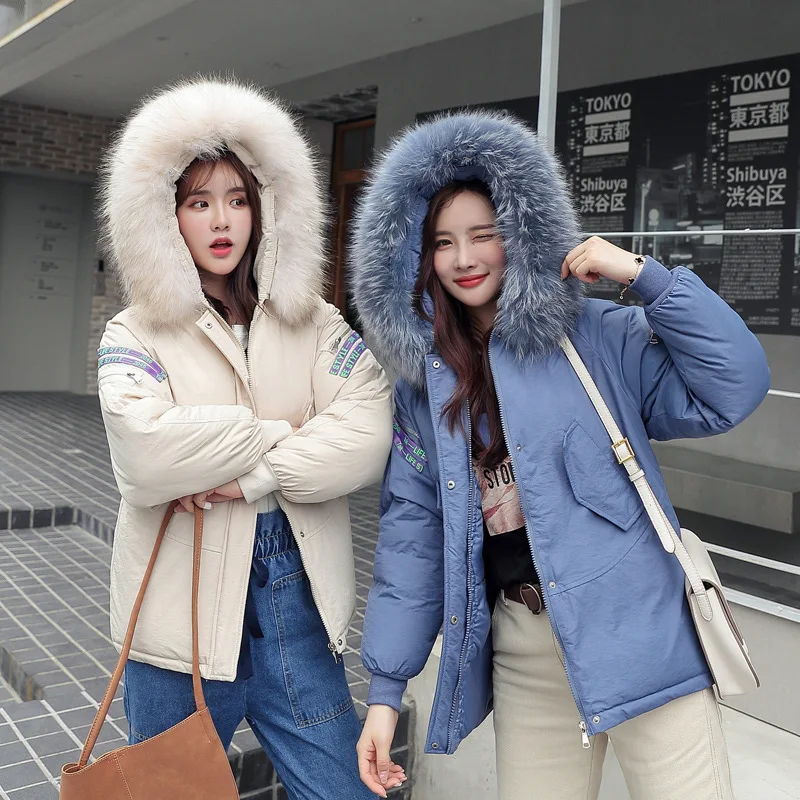 

2019 New Women's down jacket Winter Down Coat Double Breasted zipper Coloured large collar slim Casual Warm Parka Snow Outwear